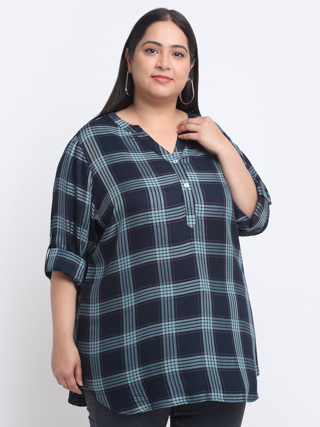 plusS Plus Size Checked Styled Back Top