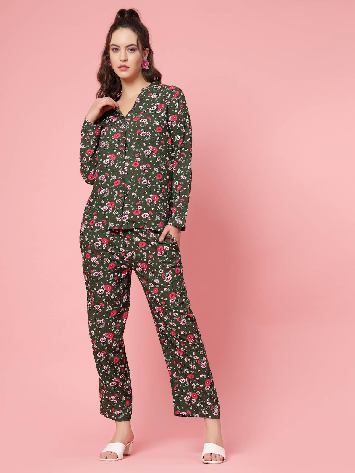 Floral Printed Mandarin Collar Shirt & Trouser