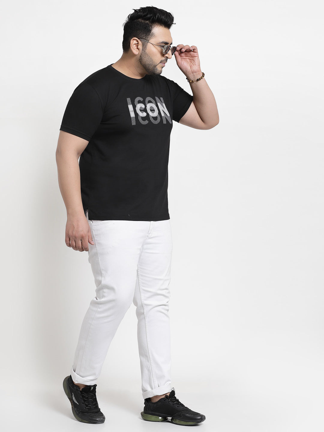 Men Plus Size Black Typography Printed T-shirt