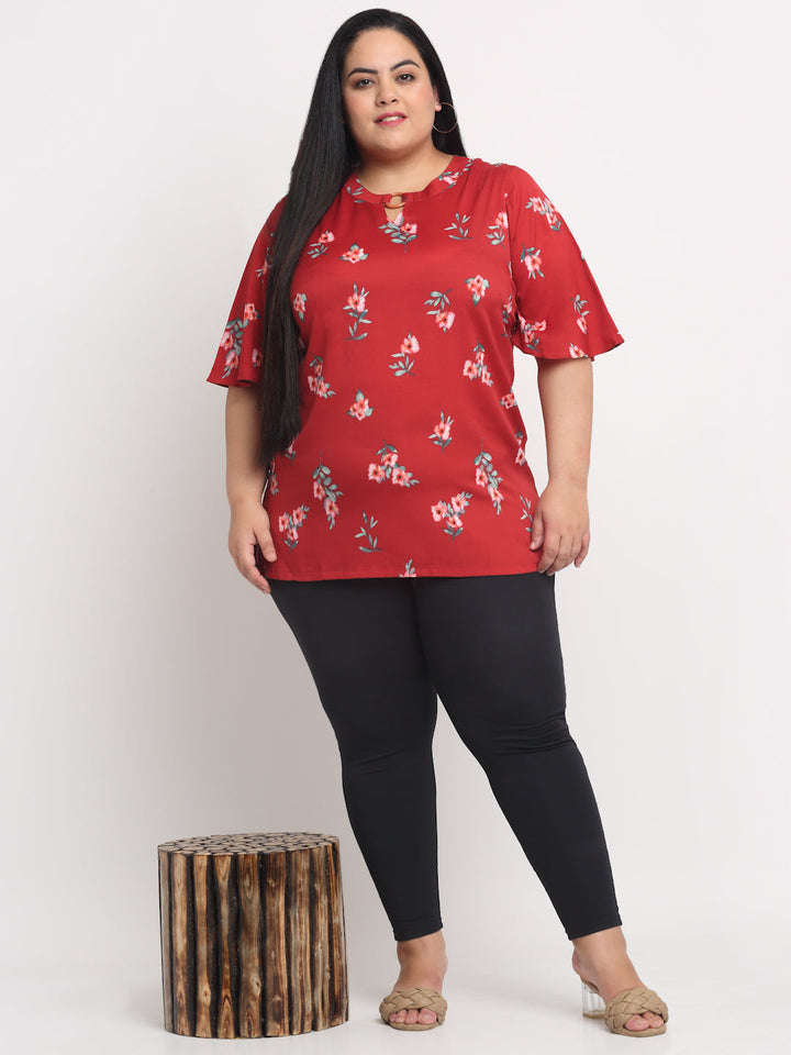 plusS Women Plus size Red Floral Print Top