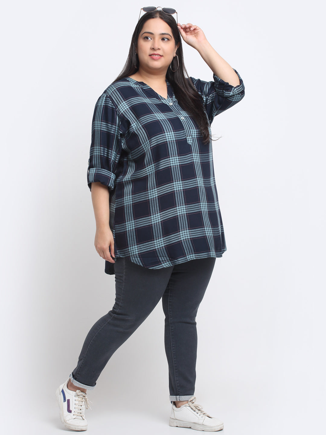 plusS Plus Size Checked Styled Back Top