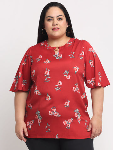 plusS Women Plus size Red Floral Print Top