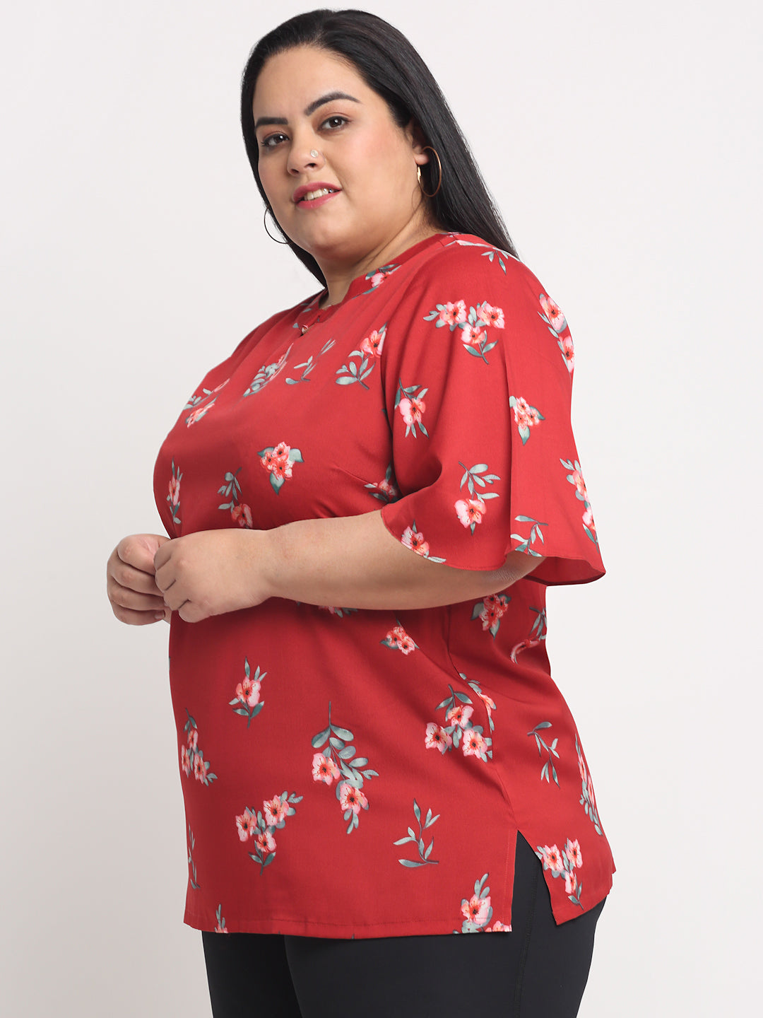 plusS Women Plus size Red Floral Print Top