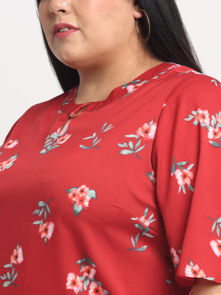 plusS Women Plus size Red Floral Print Top