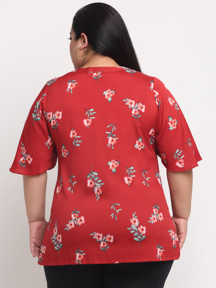 plusS Women Plus size Red Floral Print Top