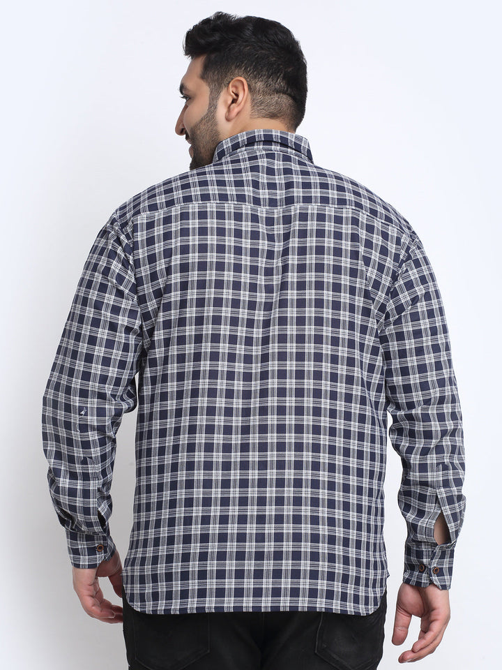 Men Plus Size Tartan Checks Cotton Casual Shirt