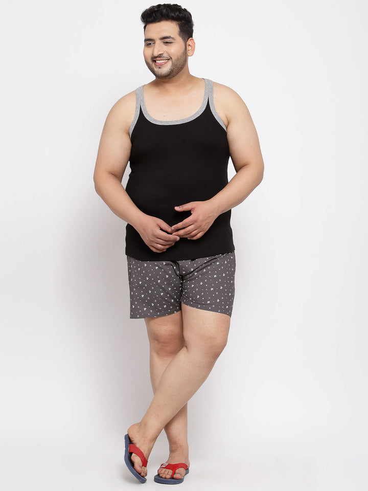 plusS Men Plus Size Black Solid Innerwear Vest