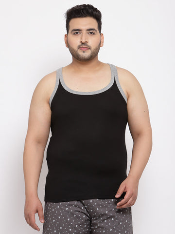 plusS Men Plus Size Black Solid Innerwear Vest