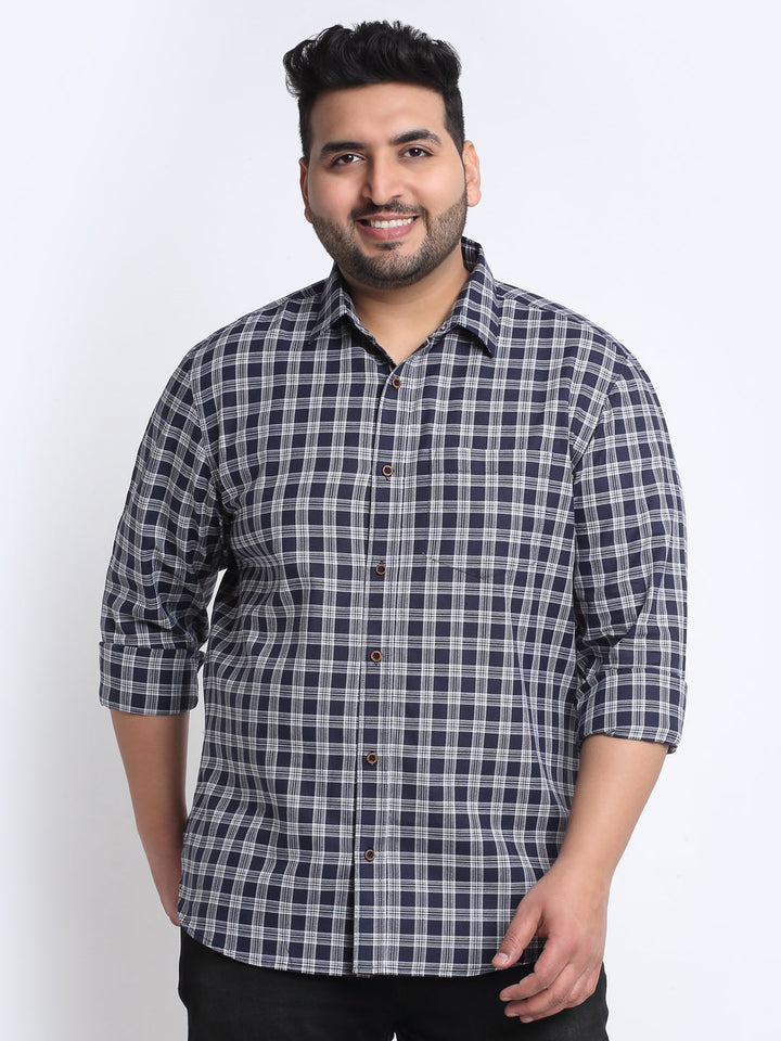 Men Plus Size Tartan Checks Cotton Casual Shirt