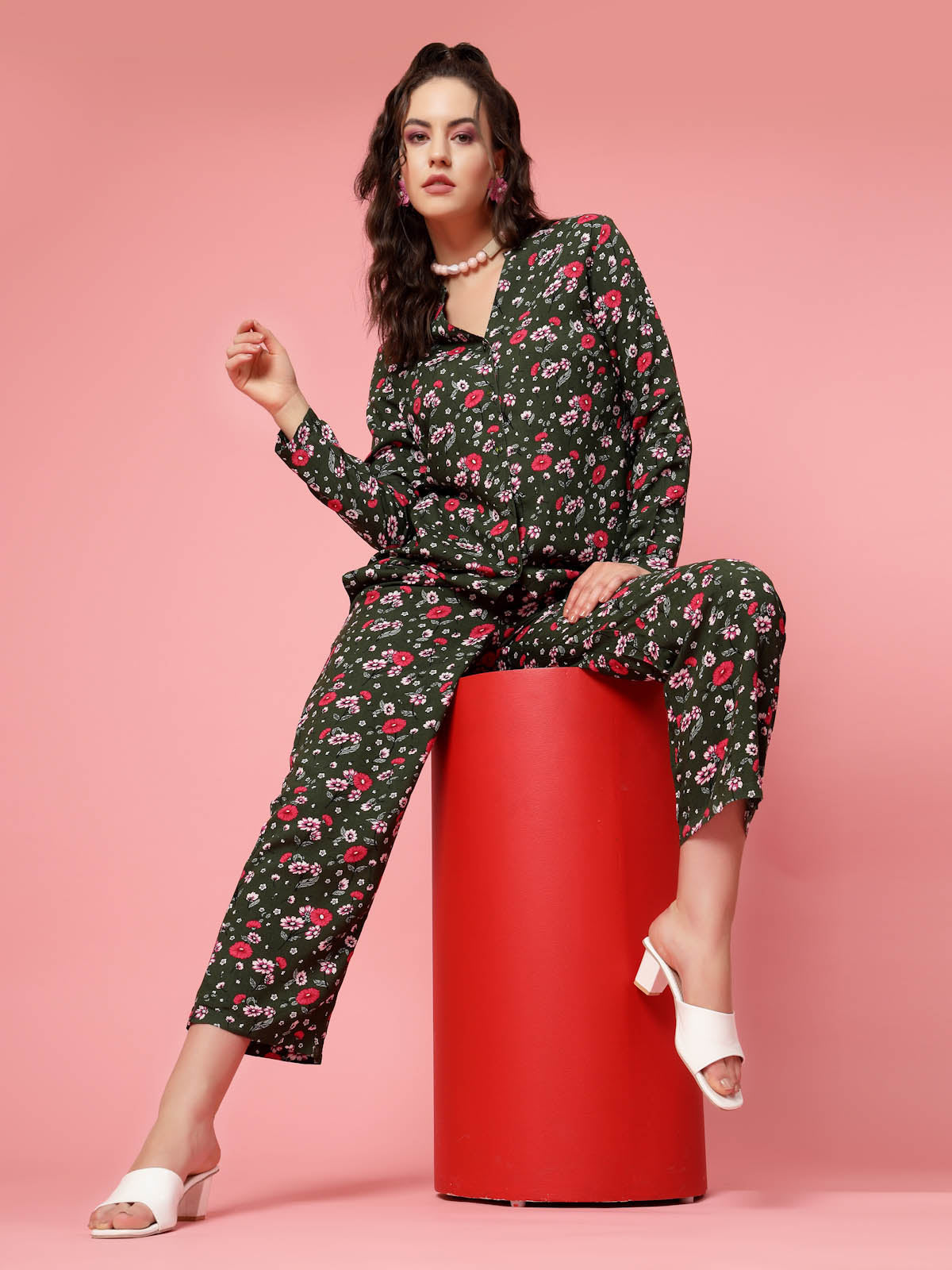 Floral Printed Mandarin Collar Shirt & Trouser