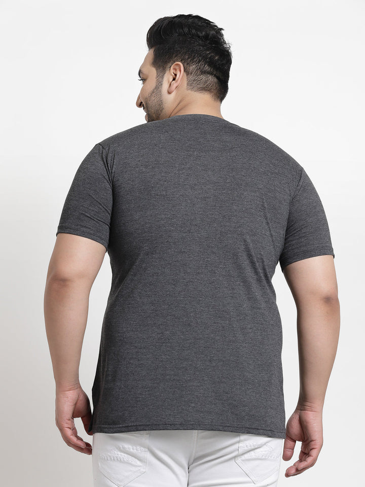 Men Plus Size Grey Typography Printed Cotton T-shirt