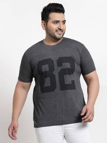 Men Plus Size Grey Typography Printed Cotton T-shirt