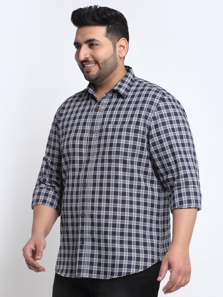 Men Plus Size Tartan Checks Cotton Casual Shirt