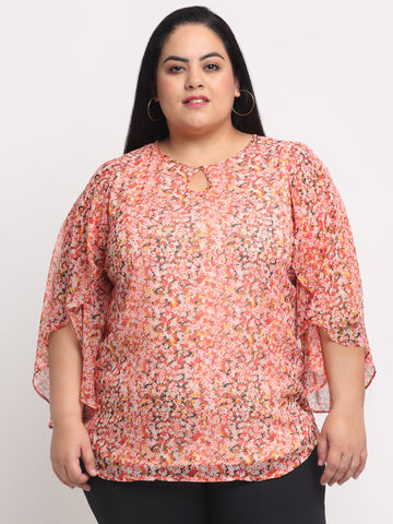 plusS Women Plus Size Pink Floral Print Top