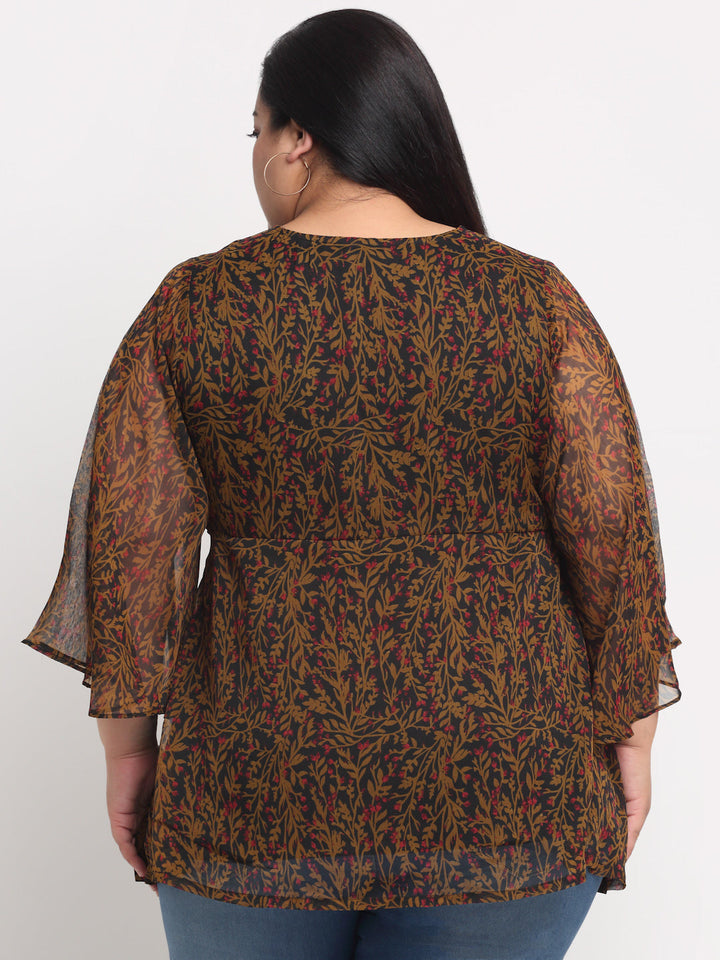 plusS Black and Brown Plus Size Animal Printed Wrap Top