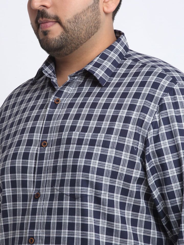 Men Plus Size Tartan Checks Cotton Casual Shirt