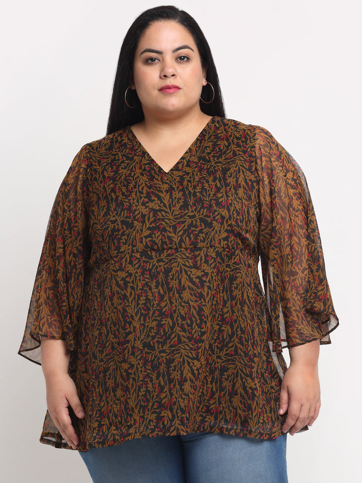 plusS Black and Brown Plus Size Animal Printed Wrap Top