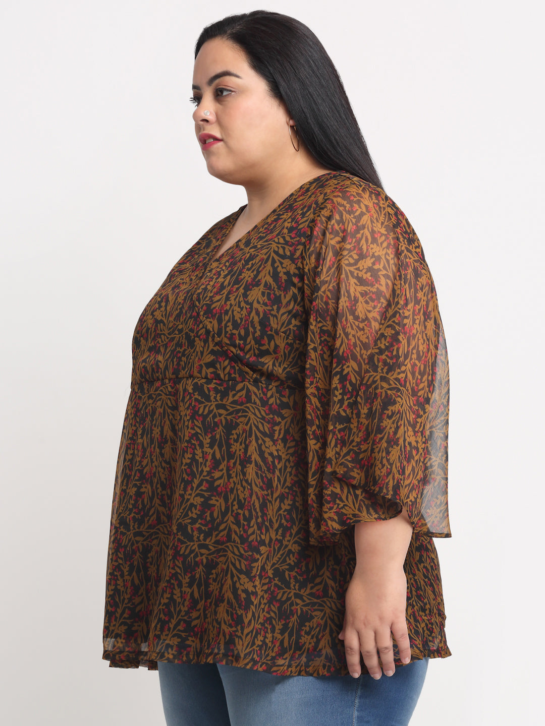 plusS Black and Brown Plus Size Animal Printed Wrap Top