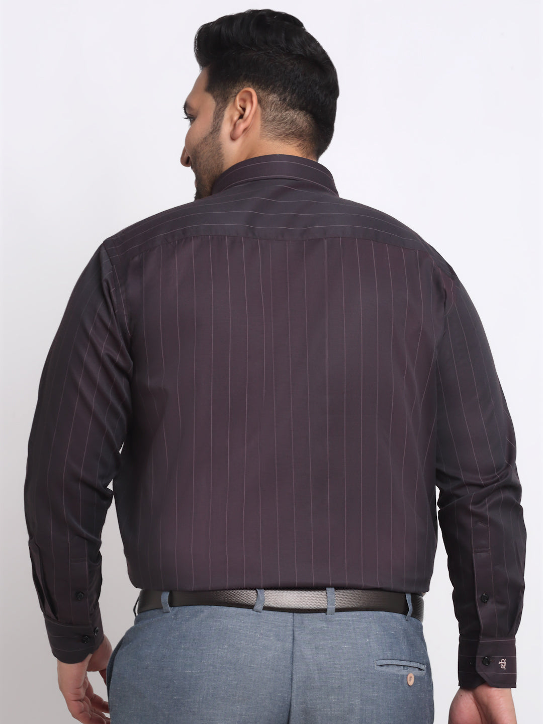 Plus Size Burgundy Checked Cotton Formal Shirt