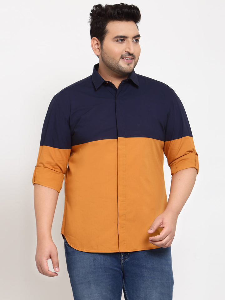 Men Mustard Colourblocked Casual Shirt