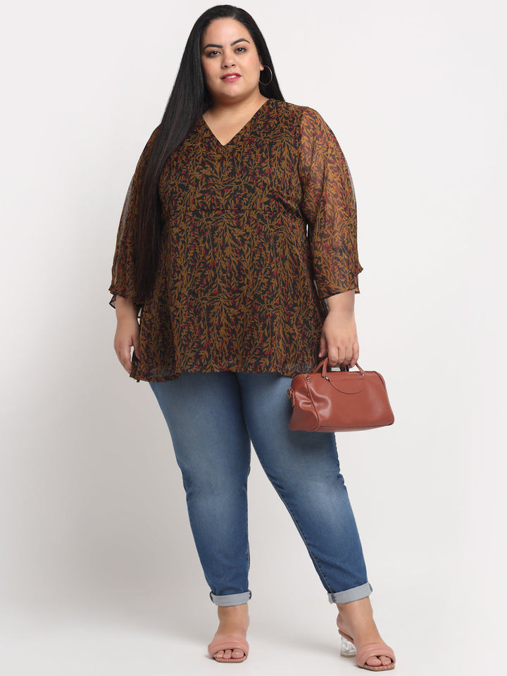 plusS Black and Brown Plus Size Animal Printed Wrap Top