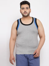 plusS Plus Size Men Grey Solid Pure Cotton Basic Vest