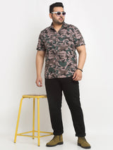 Plus Size Brown Camouflage Printed Opaque Casual Shirt