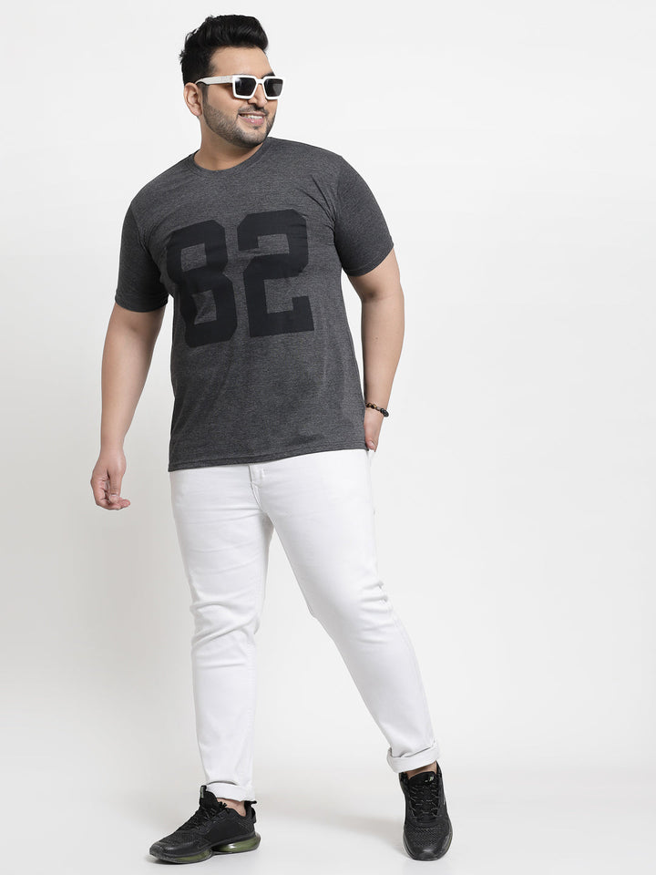 Men Plus Size Grey Typography Printed Cotton T-shirt