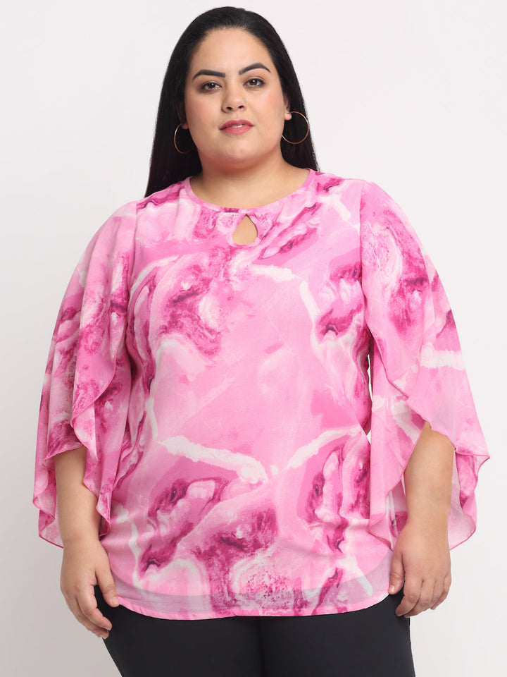 plusS Pink Plus Size Print Kaftan Top