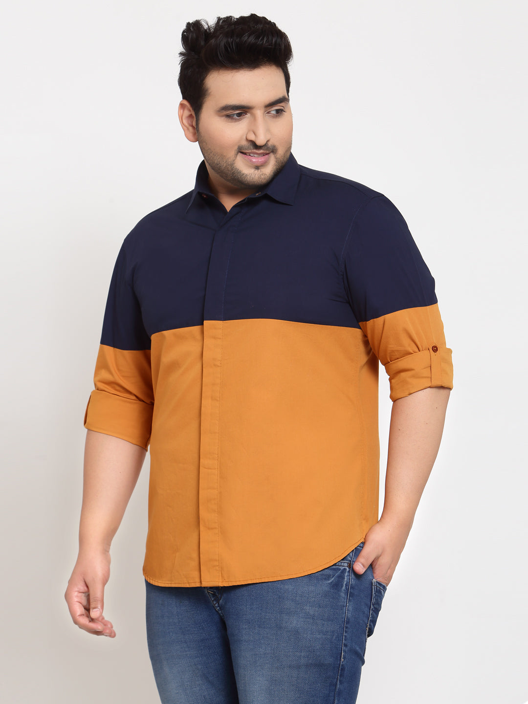 Men Mustard Colourblocked Casual Shirt