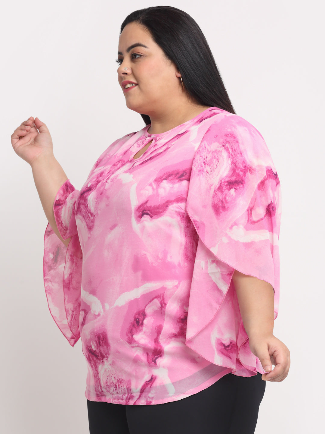 plusS Pink Plus Size Print Kaftan Top