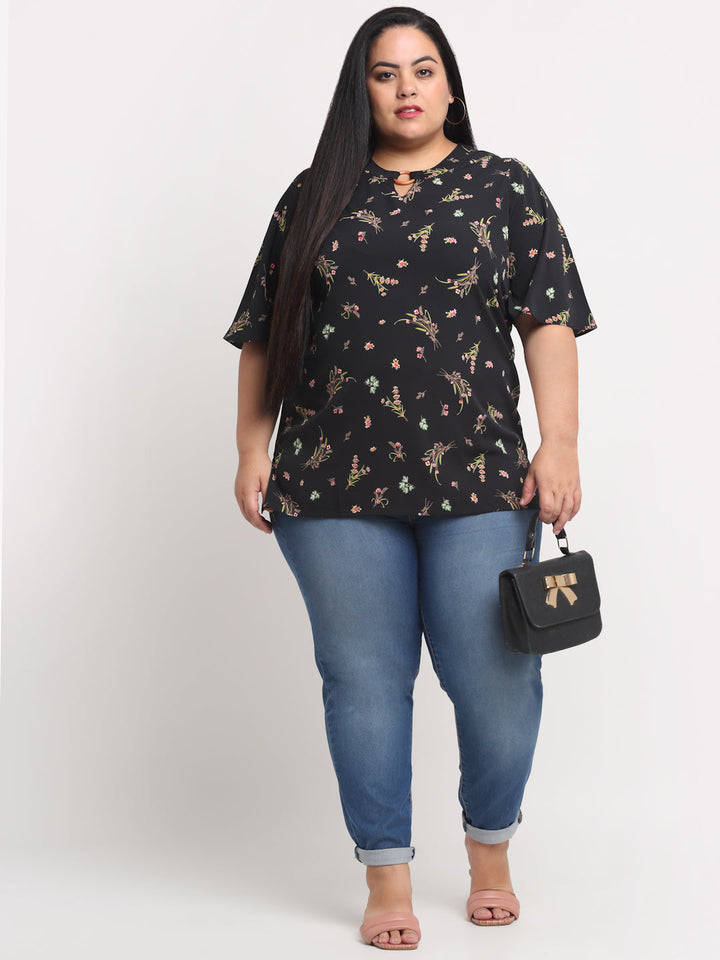 plusS Black Plus Size Floral Print Top