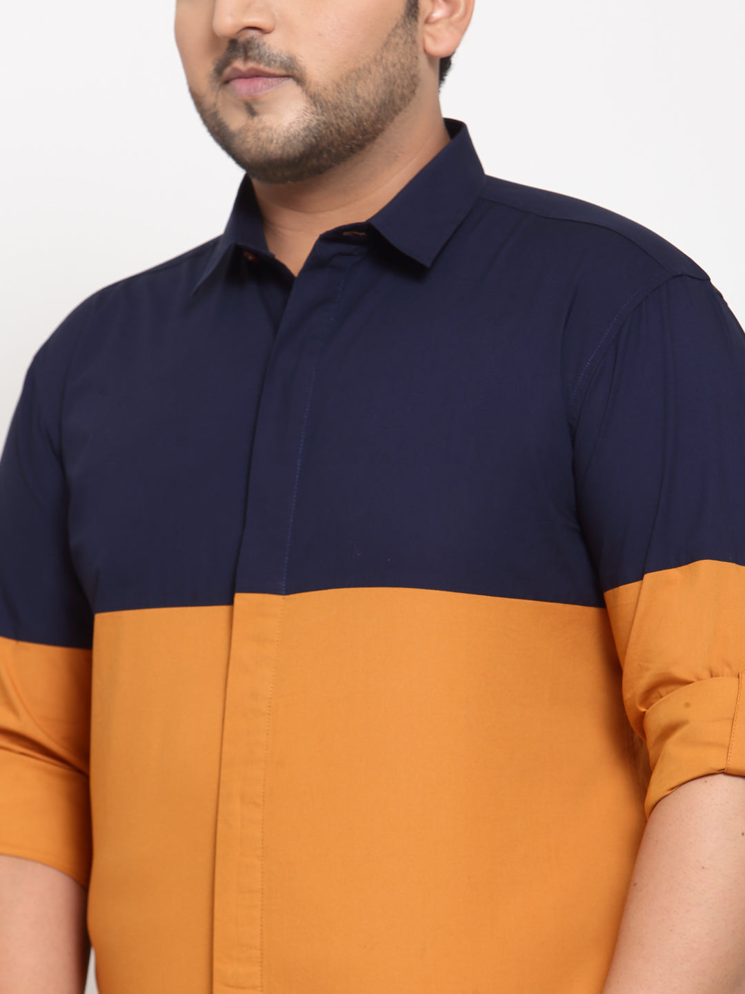Men Mustard Colourblocked Casual Shirt