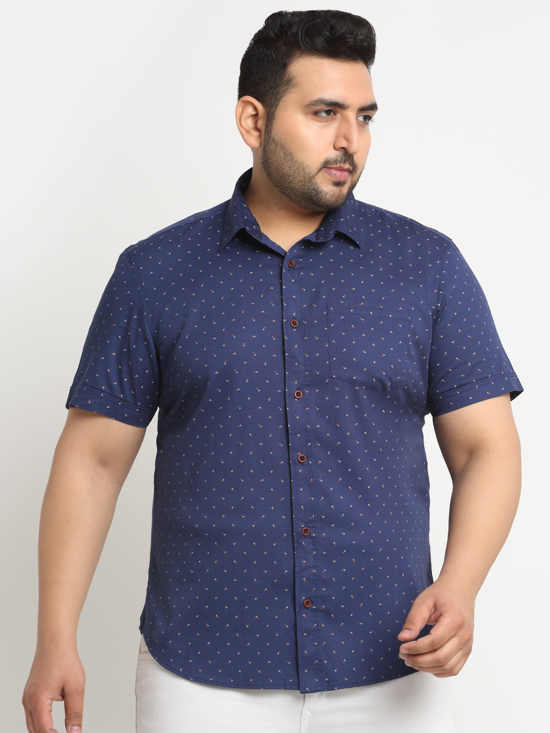 Plus Size Men Printed Casual Cotton Shirt