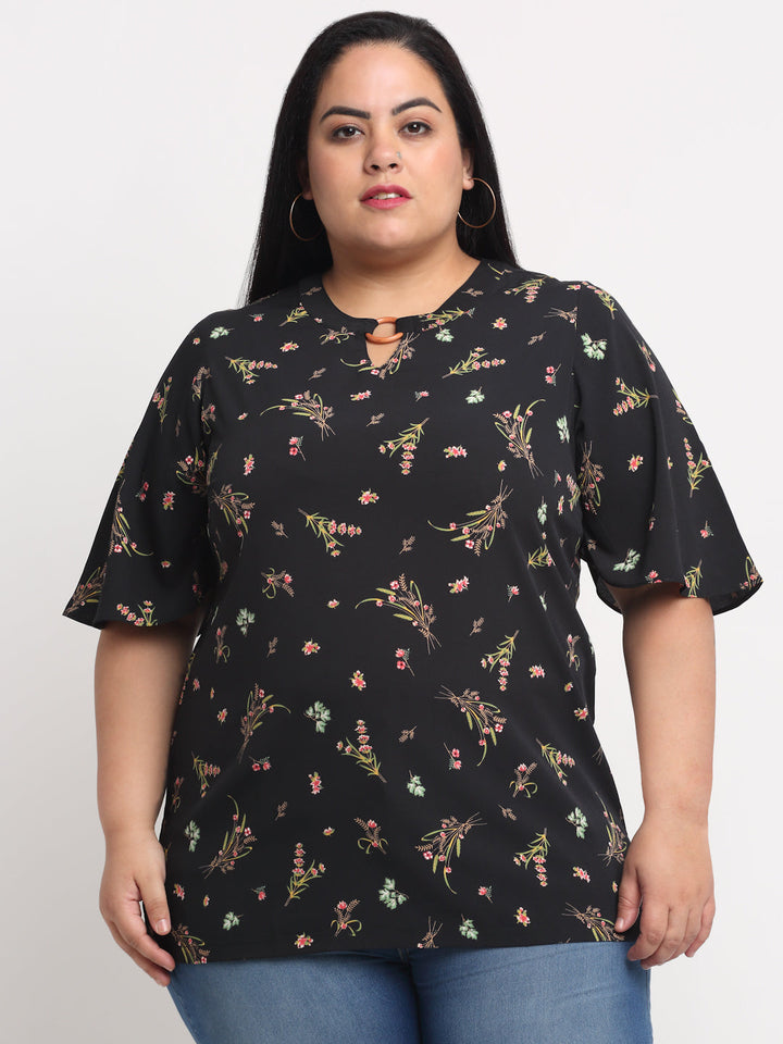 plusS Black Plus Size Floral Print Top