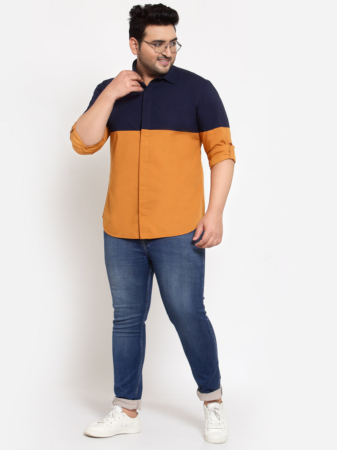 Men Mustard Colourblocked Casual Shirt