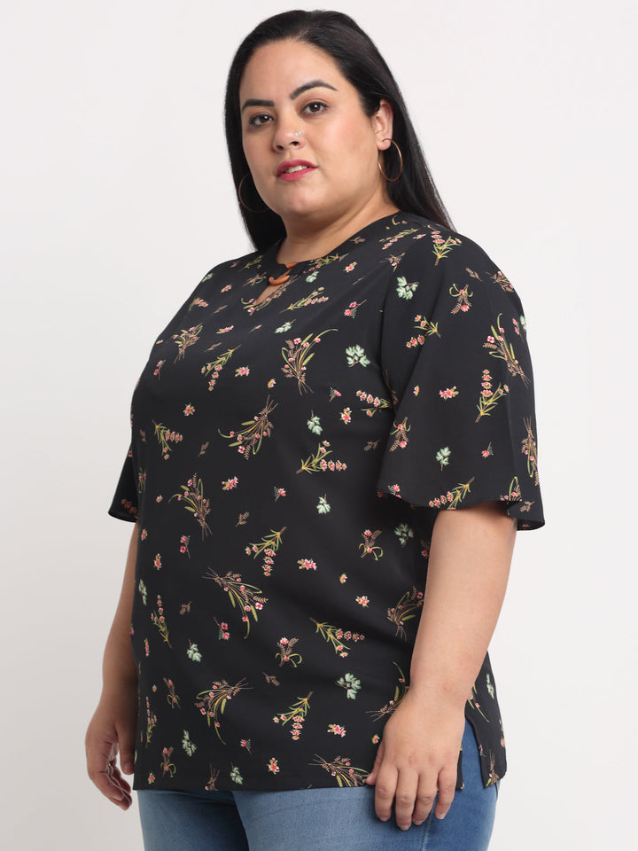 plusS Black Plus Size Floral Print Top