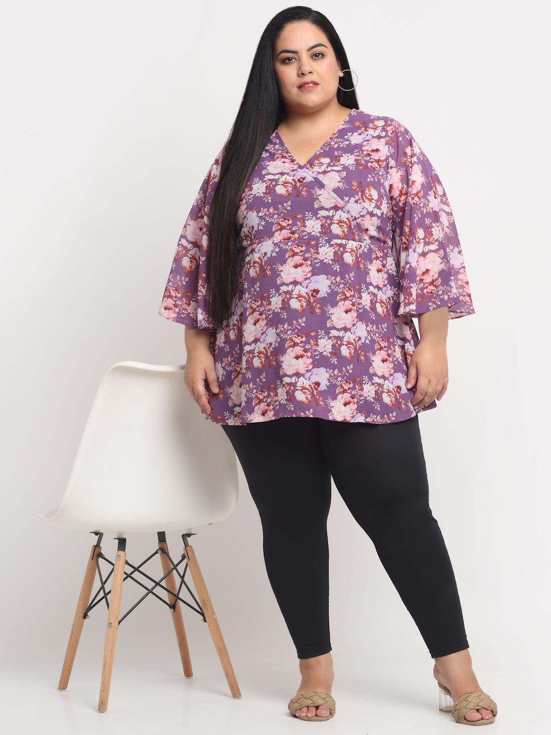 plusS Purple Plus Size Floral Print Top