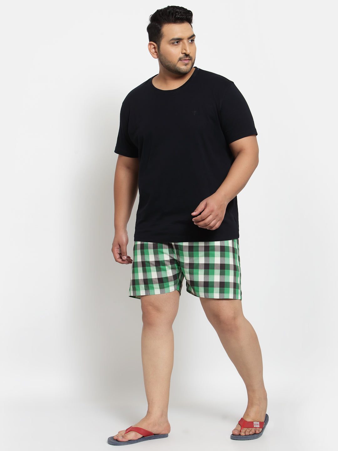 plusS Men White  Green Checked Cotton Boxers MBX208E