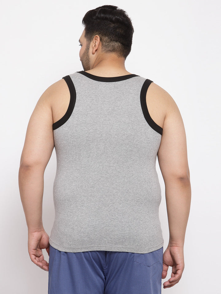 plusS Plus Size Men Grey Solid Pure Cotton Basic Vest