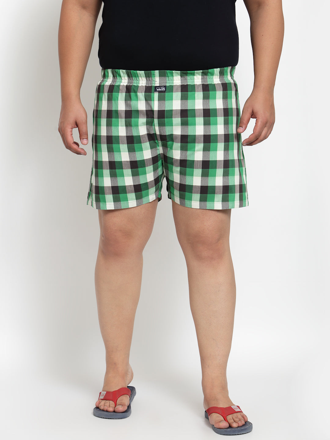 plusS Men White  Green Checked Cotton Boxers MBX208E