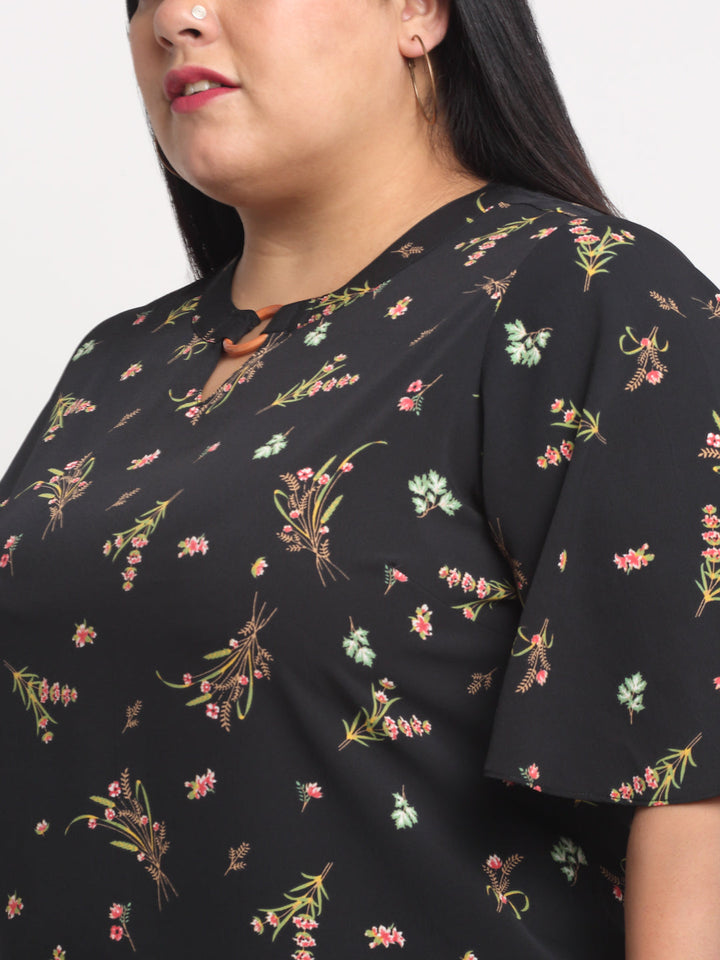 plusS Black Plus Size Floral Print Top