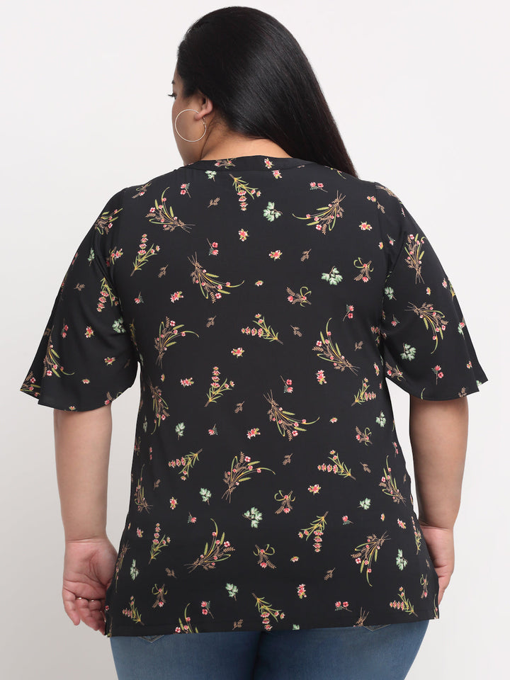 plusS Black Plus Size Floral Print Top