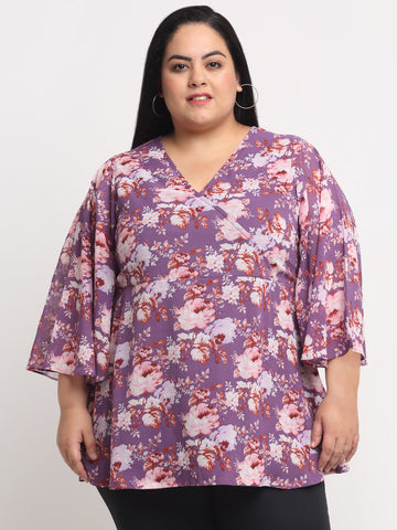 plusS Purple Plus Size Floral Print Top