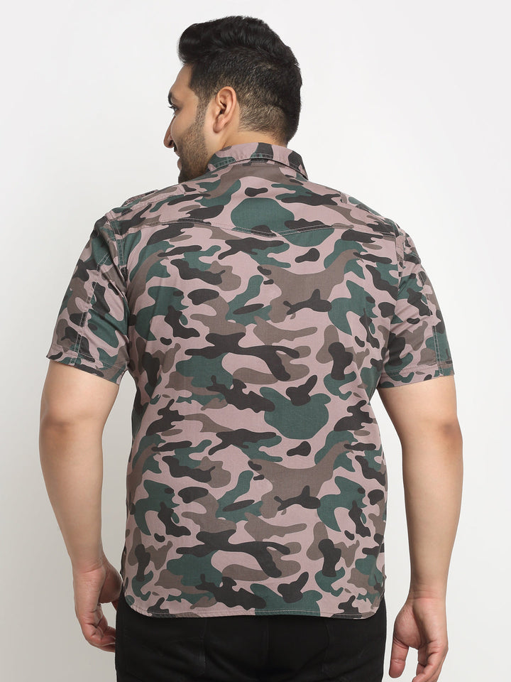 Plus Size Brown Camouflage Printed Opaque Casual Shirt