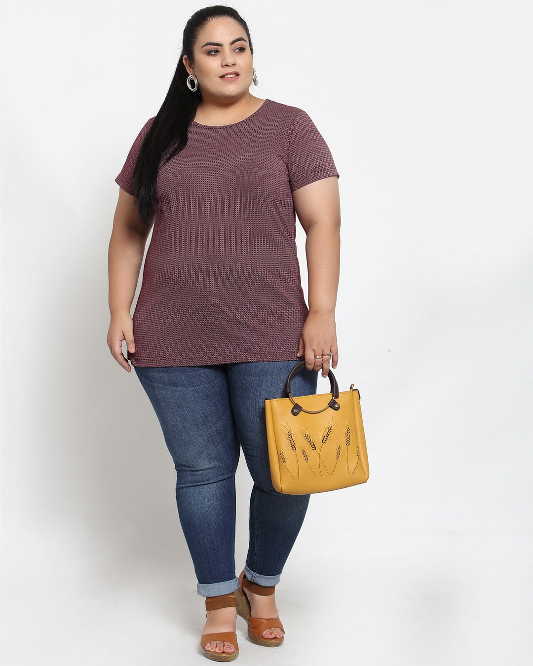 Women Burgundy Printed T-shirt (Plus Size)