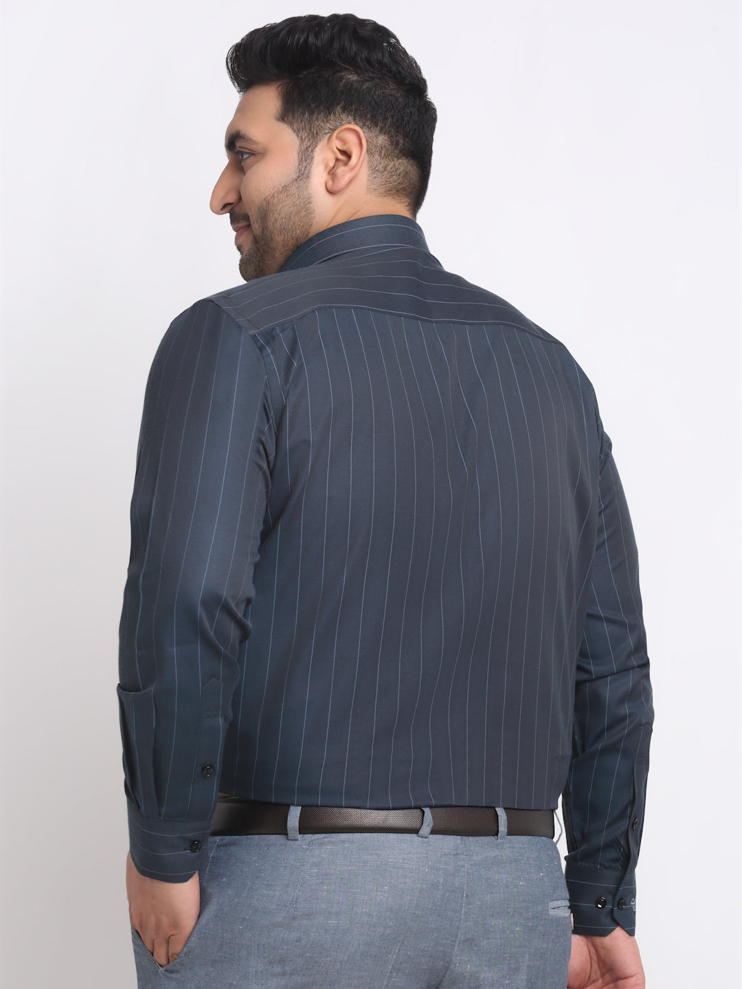 Black Vertical Striped Cotton Formal Shirt
