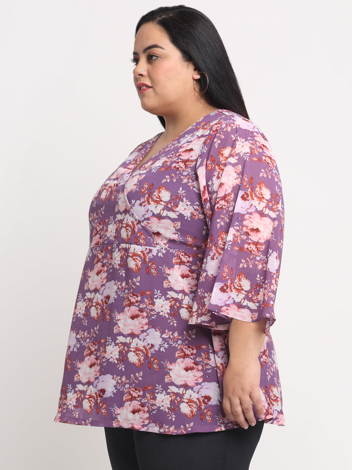 plusS Purple Plus Size Floral Print Top