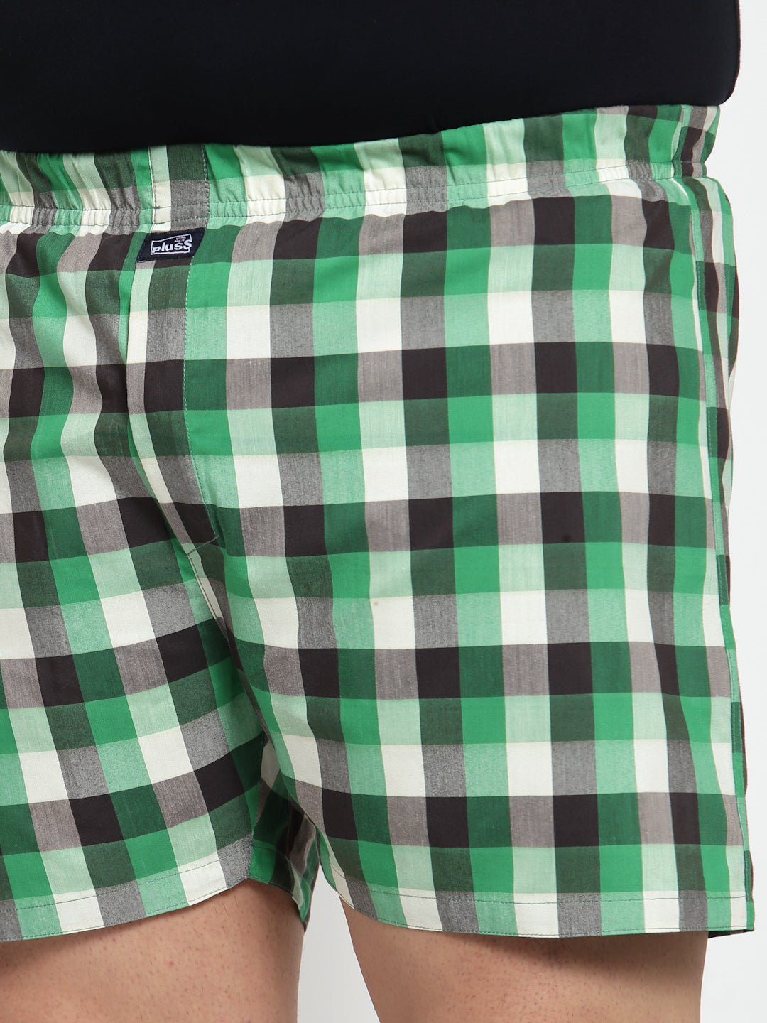 plusS Men White  Green Checked Cotton Boxers MBX208E