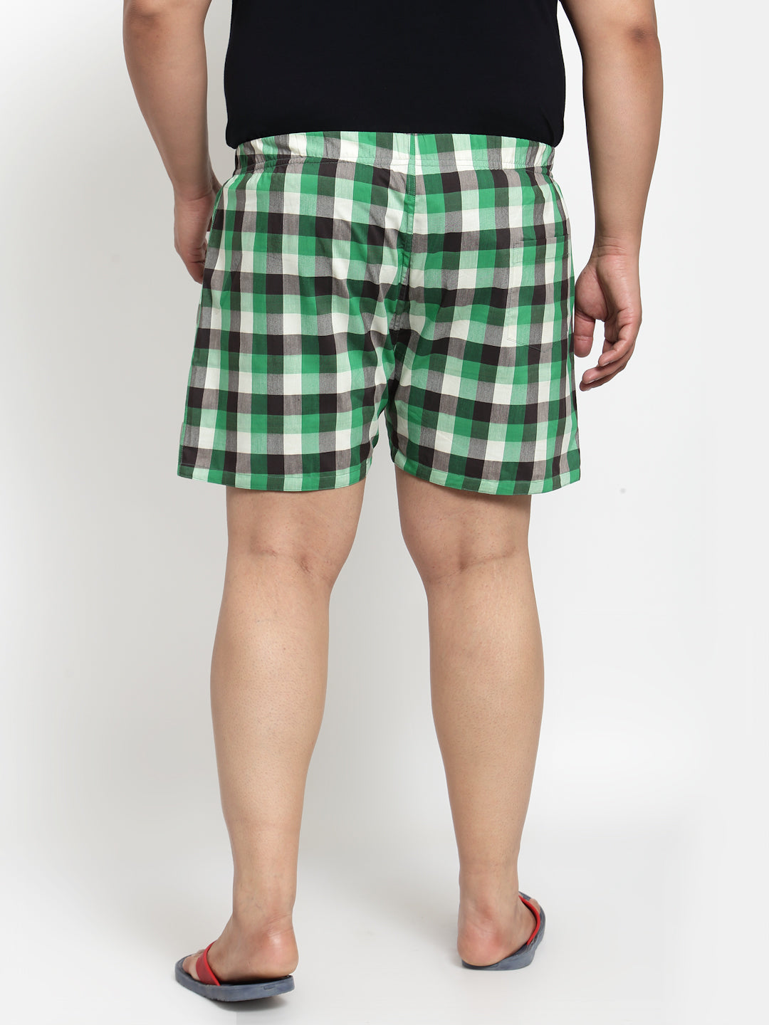 plusS Men White  Green Checked Cotton Boxers MBX208E